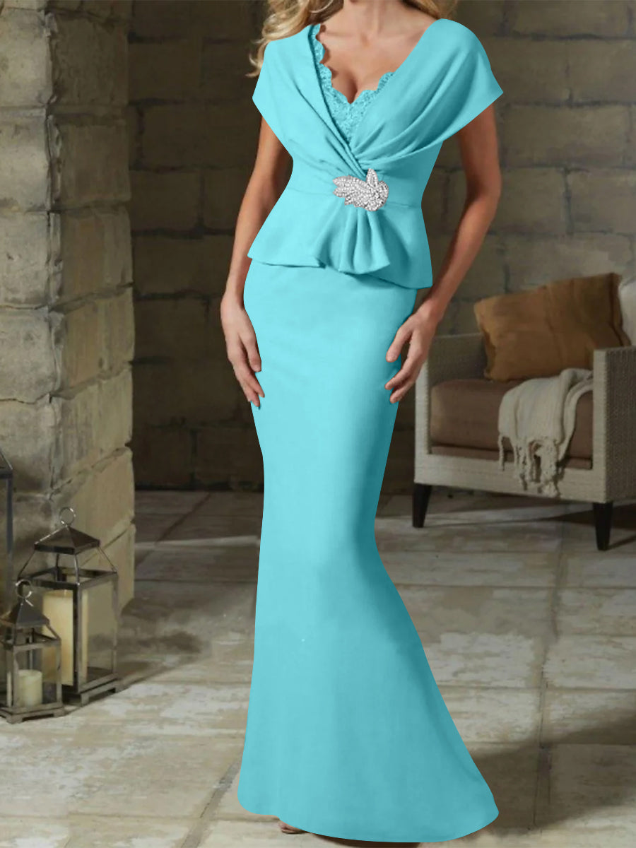 Sheath/Column V-Neck Mother Of The Bride Dresses With Belt BabaMila