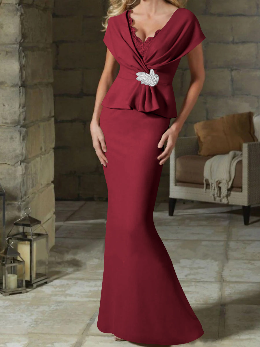Sheath/Column V-Neck Mother Of The Bride Dresses With Belt BabaMila