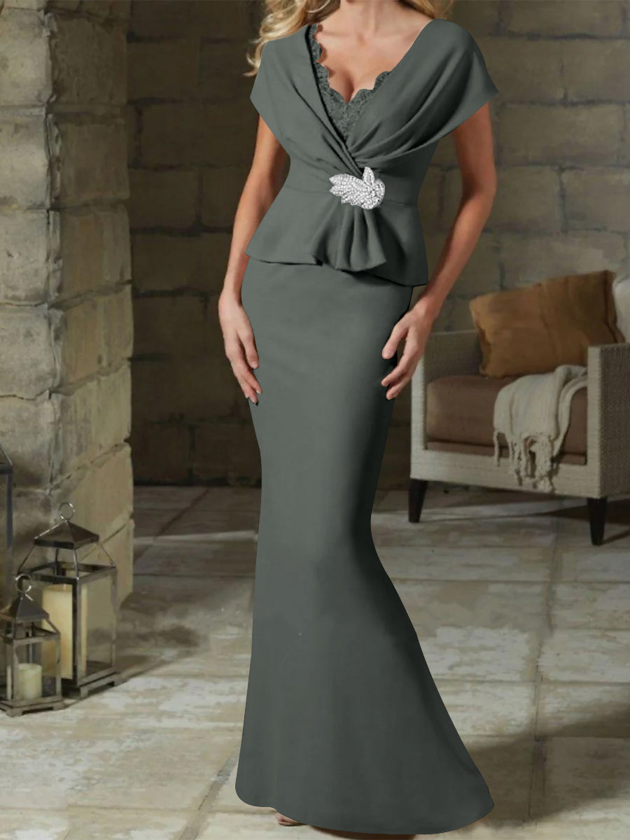 Sheath/Column V-Neck Mother Of The Bride Dresses With Belt BabaMila