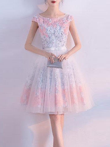 Cute Homecoming Dress A-line Scoop Knee-length Lace-up Short Prom Dress Party Dress Homecoming Dress BabaMila
