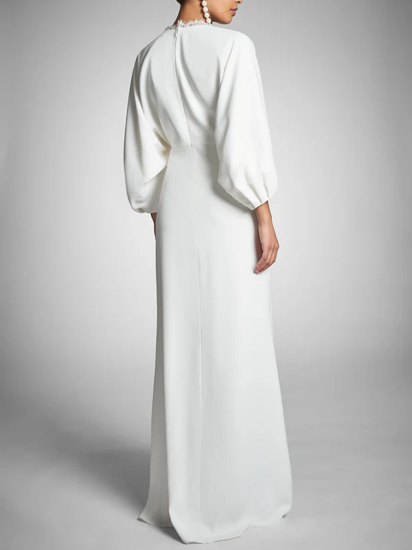 Sheath/Column Long Sleeves Plunging V Neck Floor-Length Wedding Dresses BabaMila
