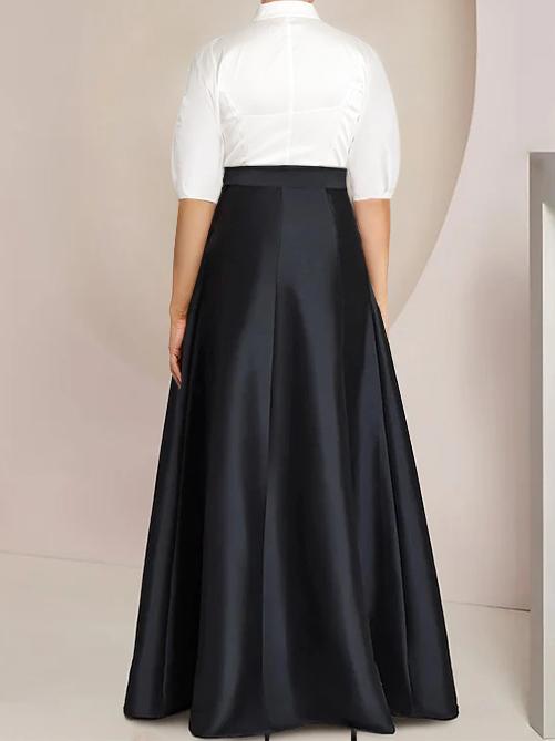 A-Line/Princess Shirt Collar Short Sleeves Floor-Length Plus Size Mother Of The Bride Dresses With Bowknot BabaMila