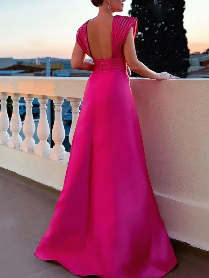 A-Line/Princess V-Neck Sleeveless Floor-Length Mother of the Bride Dresses with Split Side BabaMila