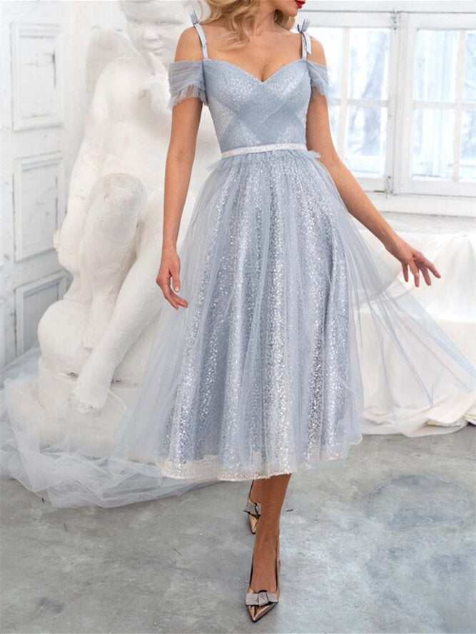 A-Line/Princess Cold Shoulder Sleeveless Knee-Length Cocktail Dresses With Sequin/Belt BabaMila