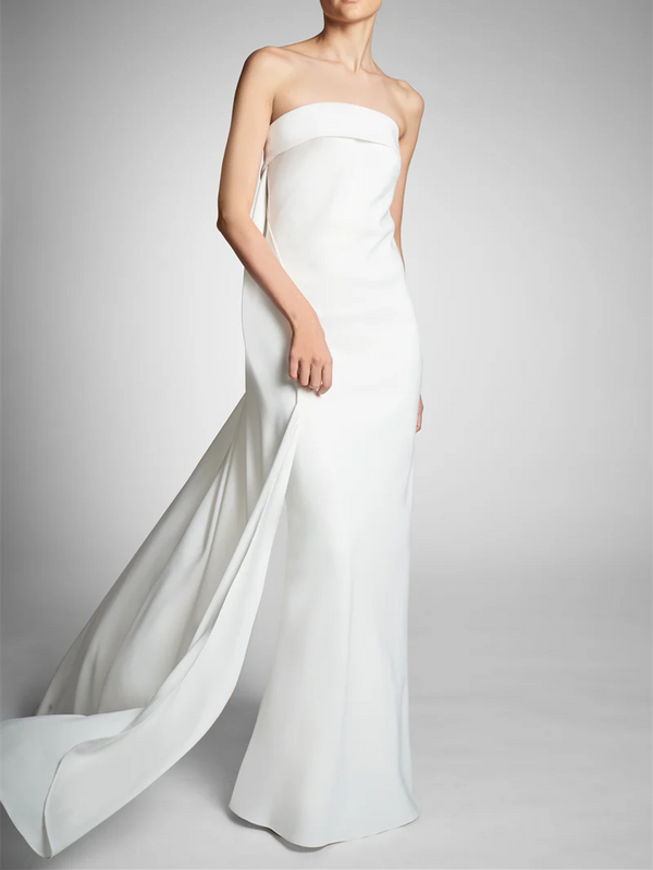 Sheath/Column Strapless Sleeveless Wedding Dresses with Beads Bowknot BabaMila
