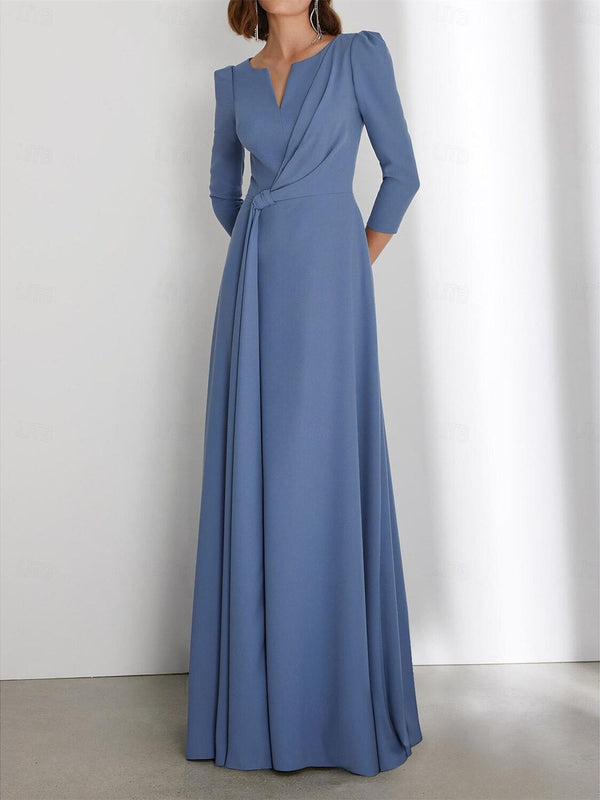 Sheath/Column Floor Length 3/4 Length Sleeve V Neck Wedding Guest Dresses With Criss Cross Ruched BabaMila