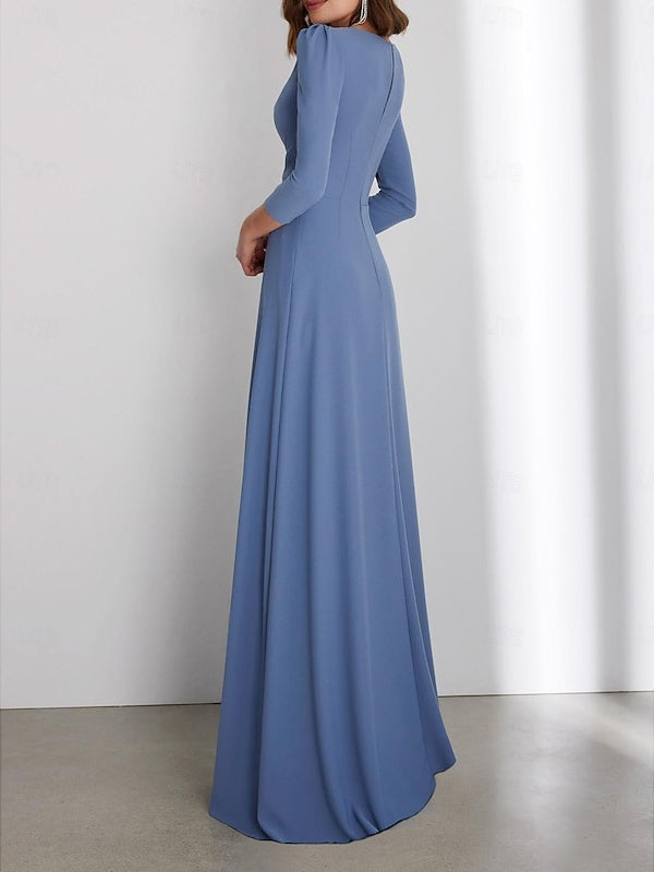 Sheath/Column Floor Length 3/4 Length Sleeve V Neck Wedding Guest Dresses With Criss Cross Ruched BabaMila
