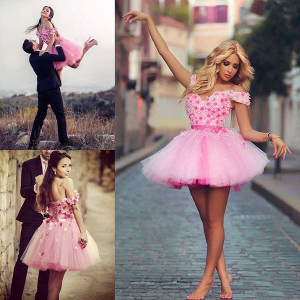 Beautiful Homecoming Dresses Hand-Made Flower Pink Short Prom Dress Party Dress Homecoming Dress BabaMila