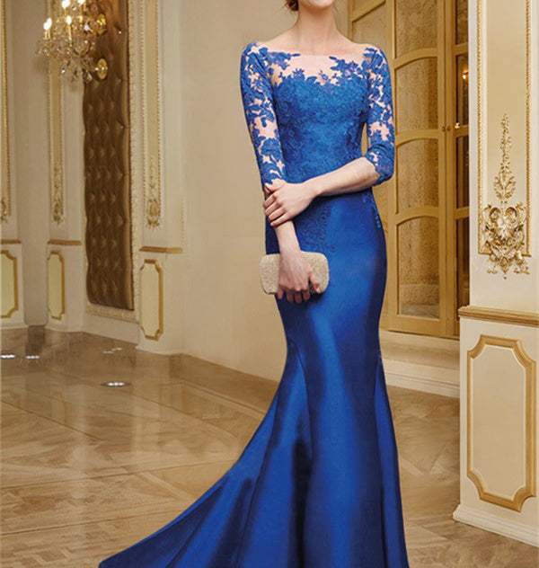 Trumpet/Mermaid Scoop Long Sleeves Mother Of The Bride Dresses With Lace BabaMila