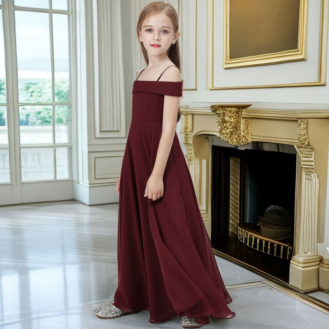 Cold Shoulder Spaghetti Straps Chiffon Junior Bridesmaid Dress/Girls Birthday Dresses Gidiondress