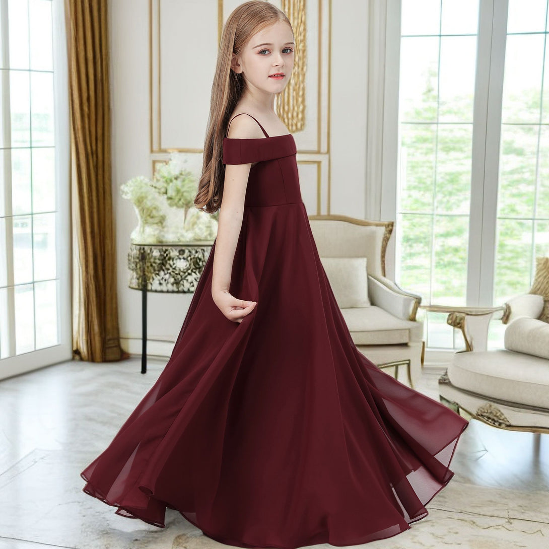 Cold Shoulder Spaghetti Straps Chiffon Junior Bridesmaid Dress/Girls Birthday Dresses Gidiondress