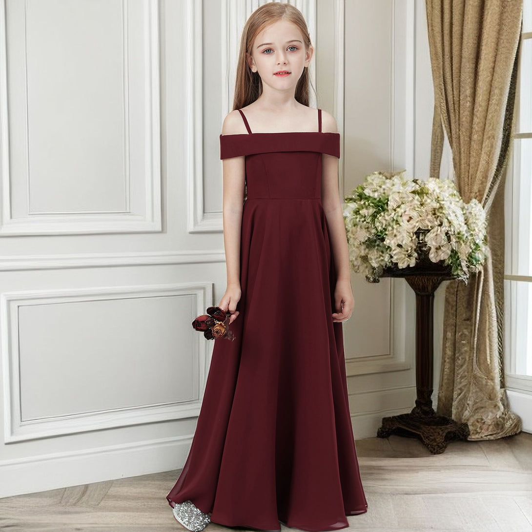 Cold Shoulder Spaghetti Straps Chiffon Junior Bridesmaid Dress/Girls Birthday Dresses Gidiondress