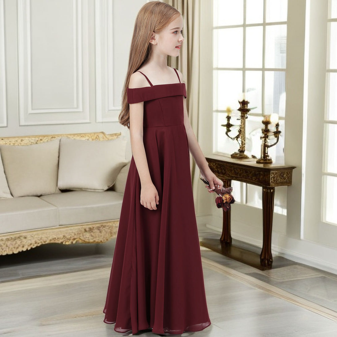 Cold Shoulder Spaghetti Straps Chiffon Junior Bridesmaid Dress/Girls Birthday Dresses Gidiondress
