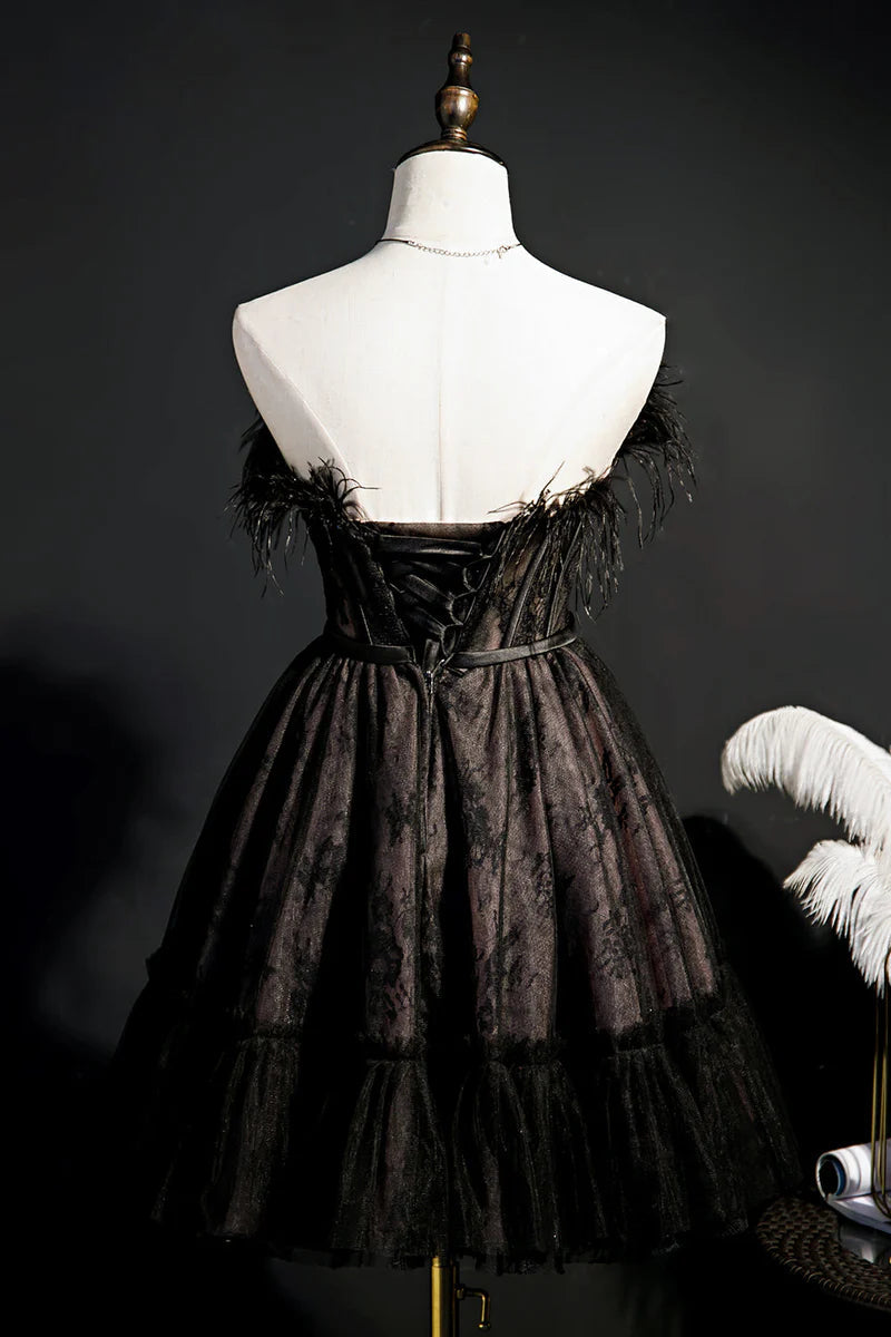 A-Line/Princess Strapless Sleeveless Short/Mini Party Dance Cocktail Homecoming Dress With Feathers BabaMila