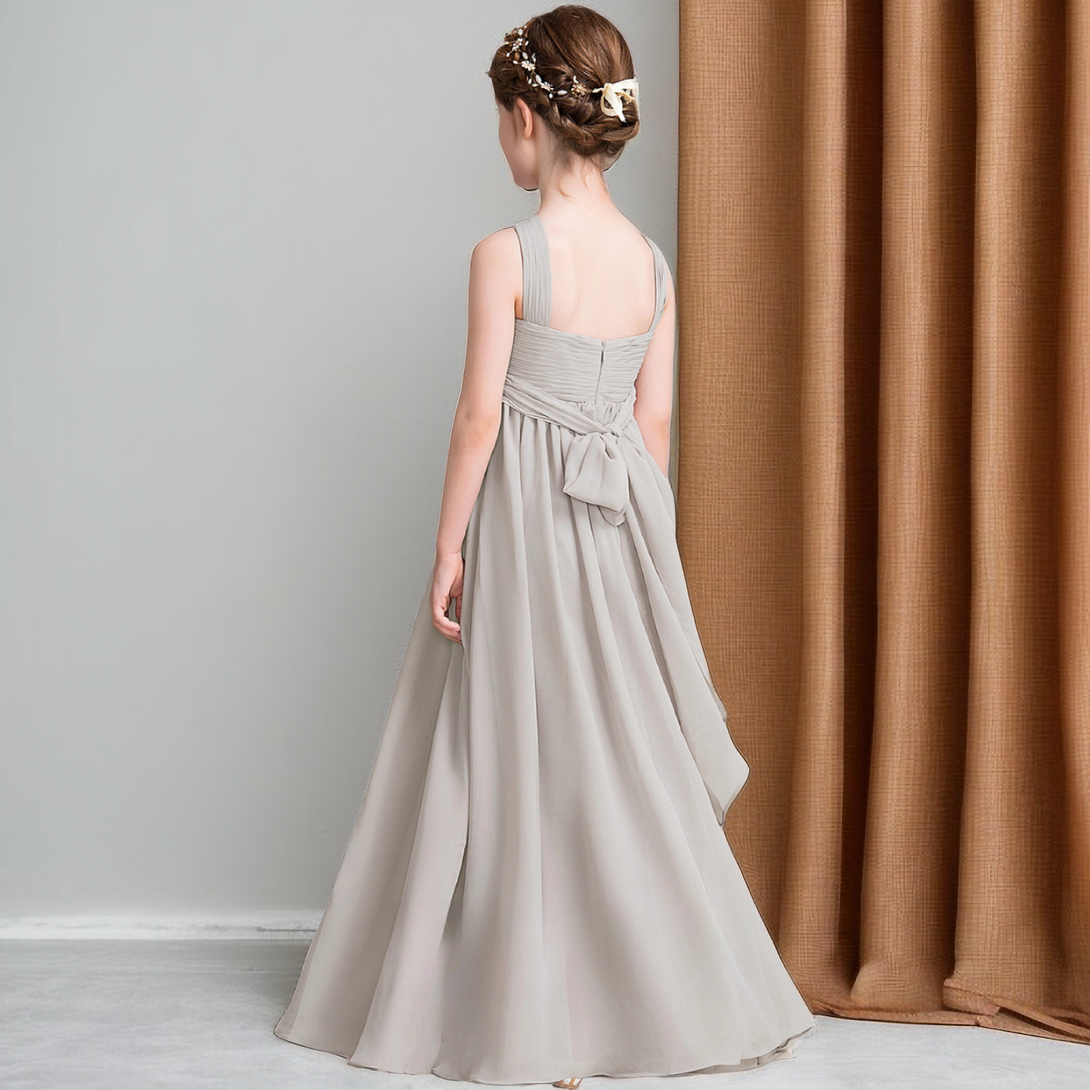 Simple Halter Sleeveless Floor-Length Chiffon Junior Bridesmaid Dress/Girls Birthday Dresses With Pleated/Belt Girls Gidiondress