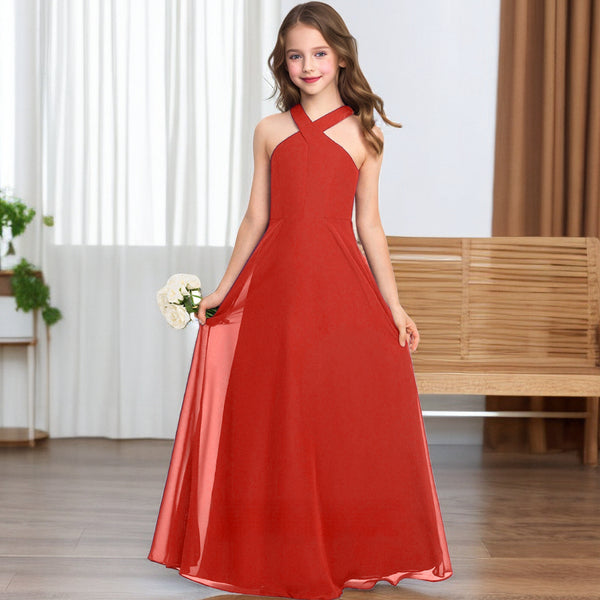 Crisscross Halter Royal Blue Chiffon Junior Bridesmaid Dress Gidiondress