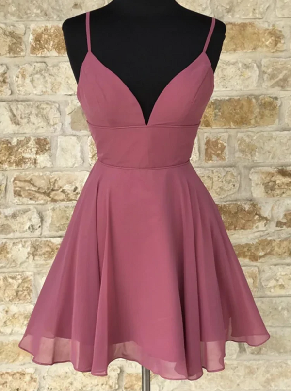 A-line Cute V Neck Chiffon Short Homecoming Dresses BabaMila