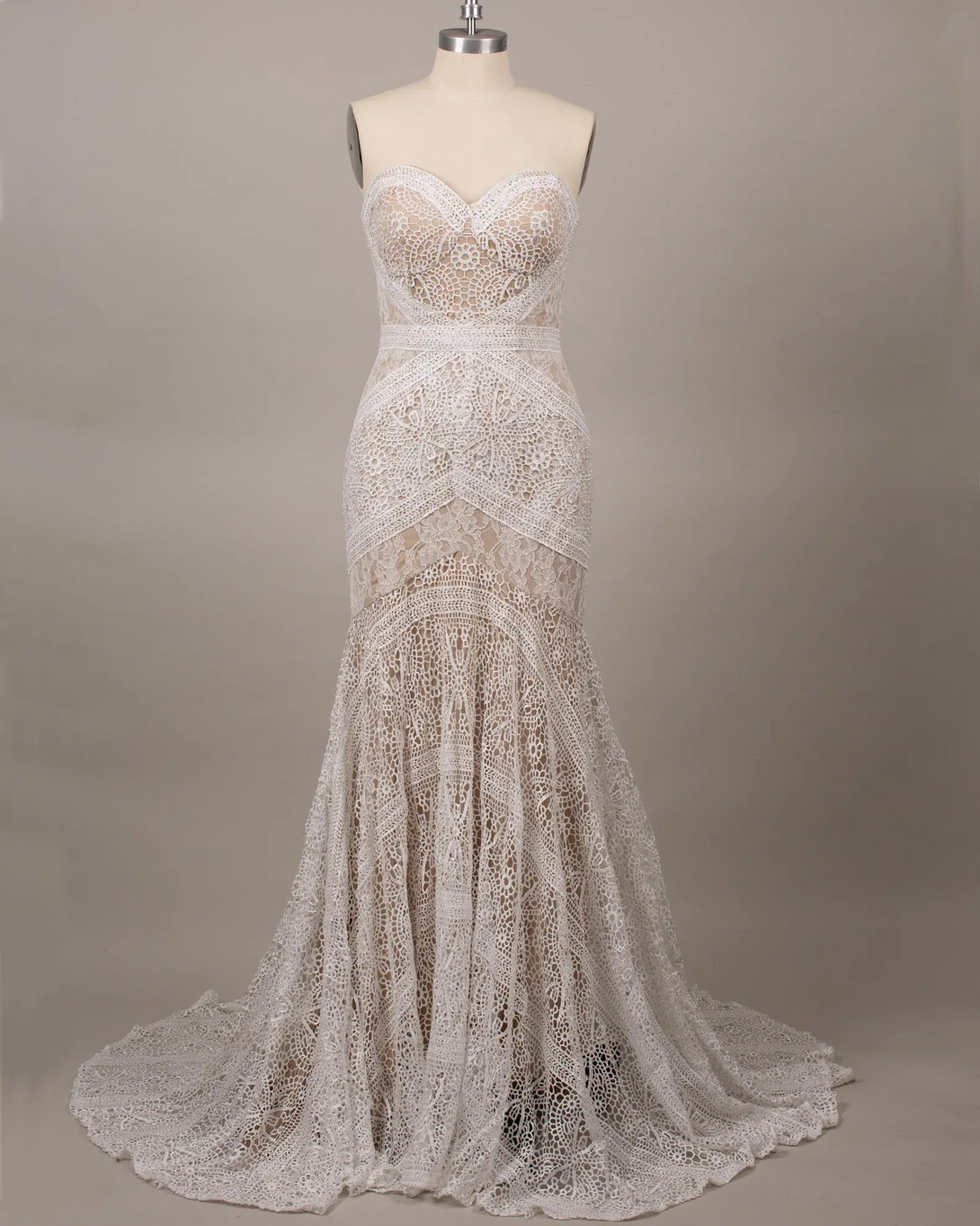 Strapless floral embroidery wedding gown, custom champagne bridal dress BabaMila