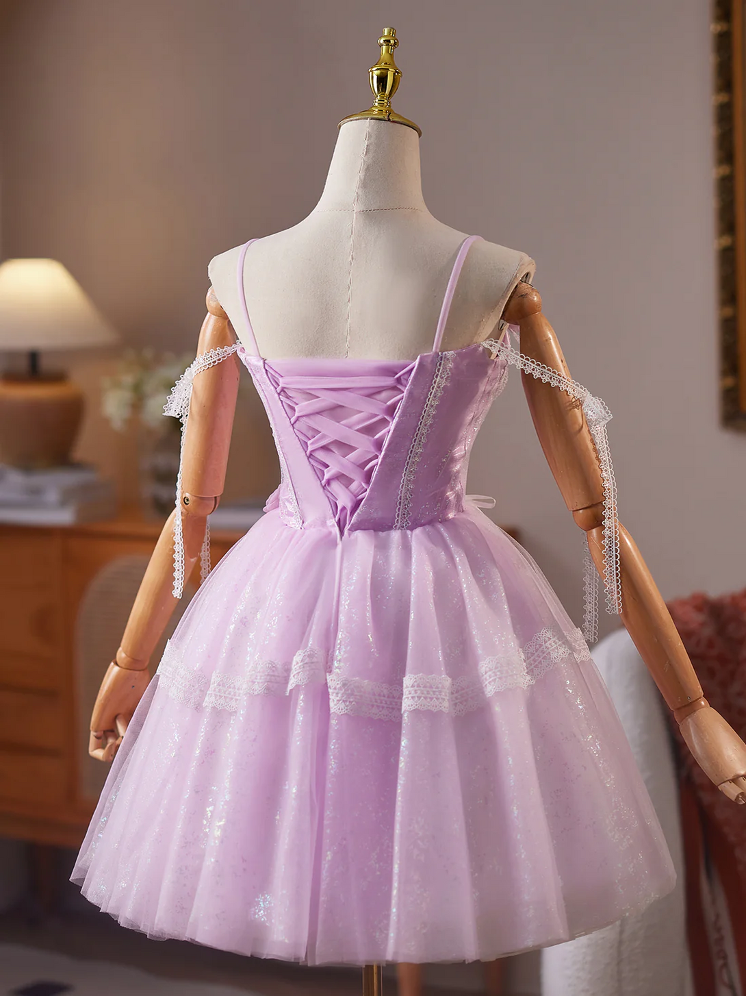 A-Line Tulle Lace Purple Short Prom Dress, Purple Homecoming Dress Homecoming Dress BabaMila