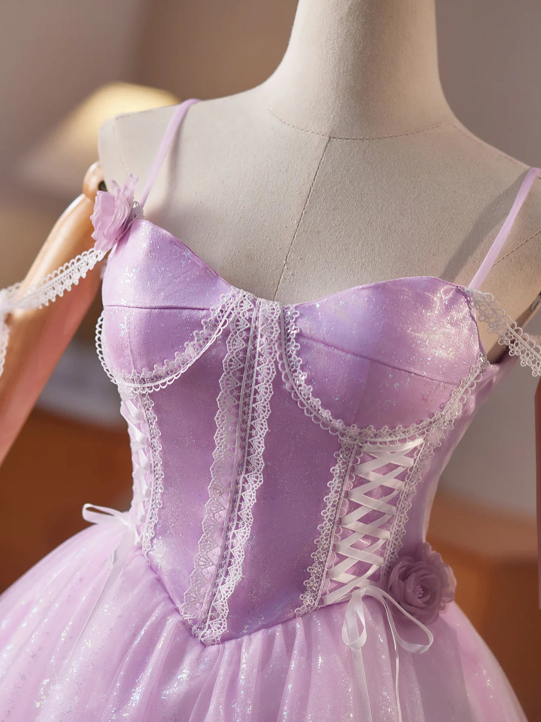 A-Line Tulle Lace Purple Short Prom Dress, Purple Homecoming Dress Homecoming Dress BabaMila