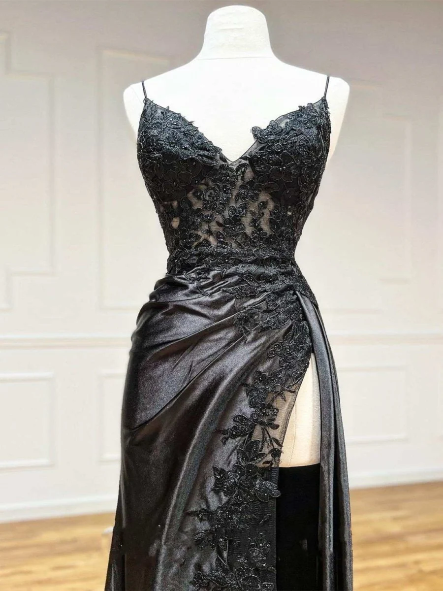 Sheath Black Long Appliques Prom Dress BabaMila
