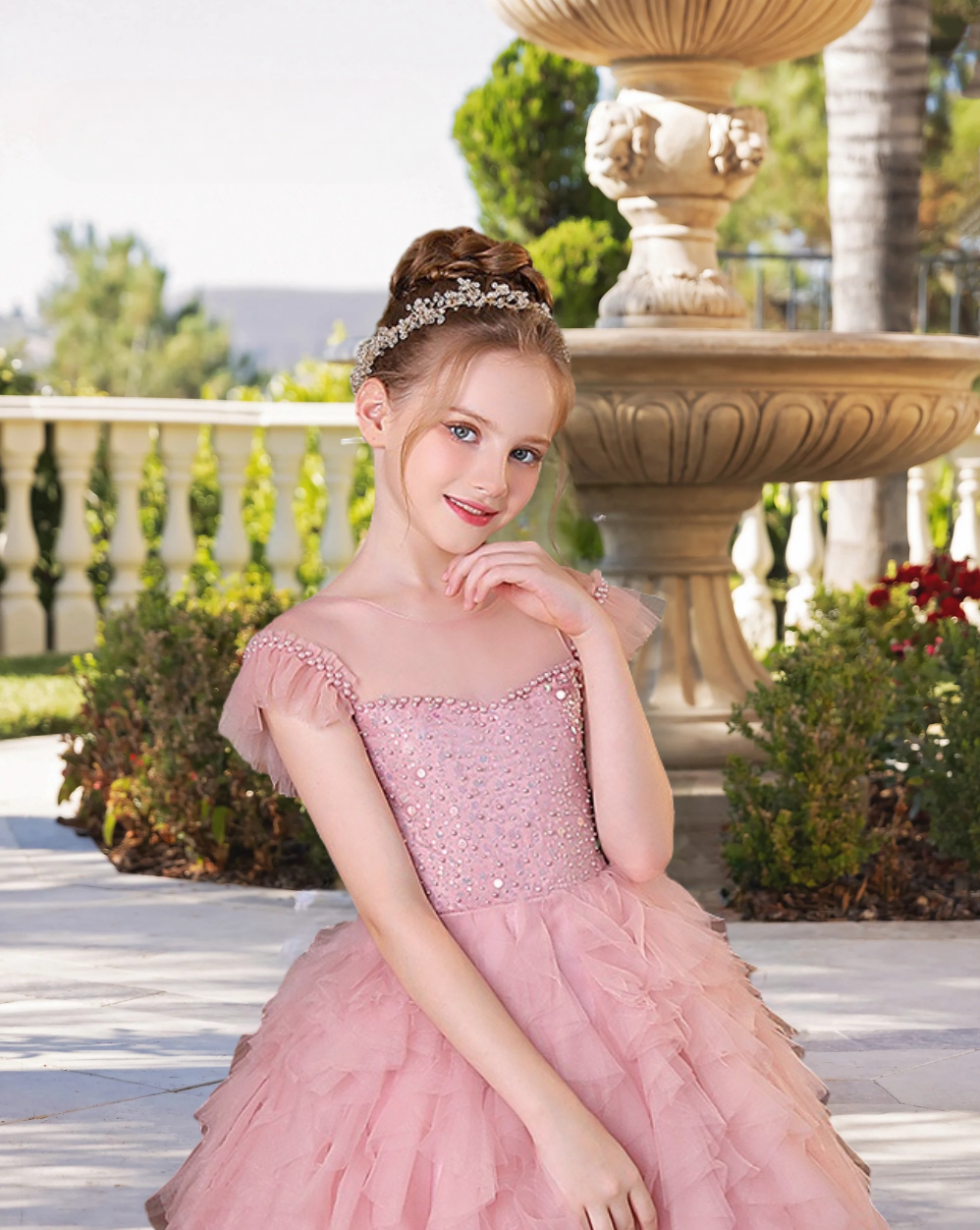 Boat Neck Flutter Straps Knee-Length Exquisite Sequins/Tulle Girl's Cake Dresses With Appliques/Beads Gidiondress