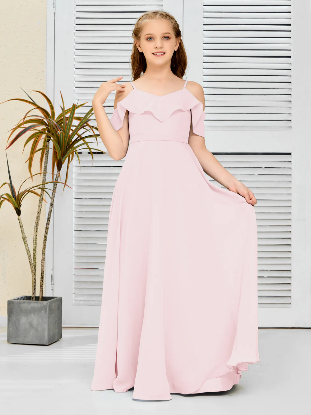 Floor-Length Chiffon Jr Bridesmaid Dress/Girls dress Gidiondress