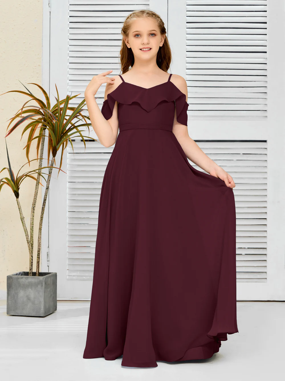 Floor-Length Chiffon Jr Bridesmaid Dress/Girls dress Gidiondress
