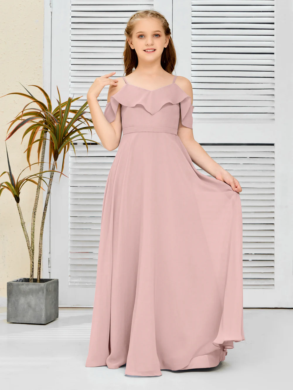 Floor-Length Chiffon Jr Bridesmaid Dress/Girls dress Gidiondress