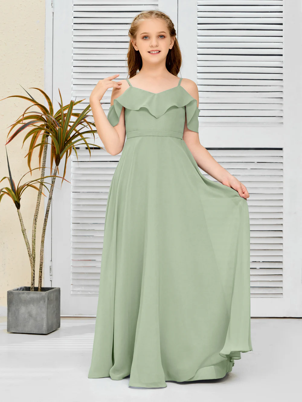 Floor-Length Chiffon Jr Bridesmaid Dress/Girls dress Gidiondress