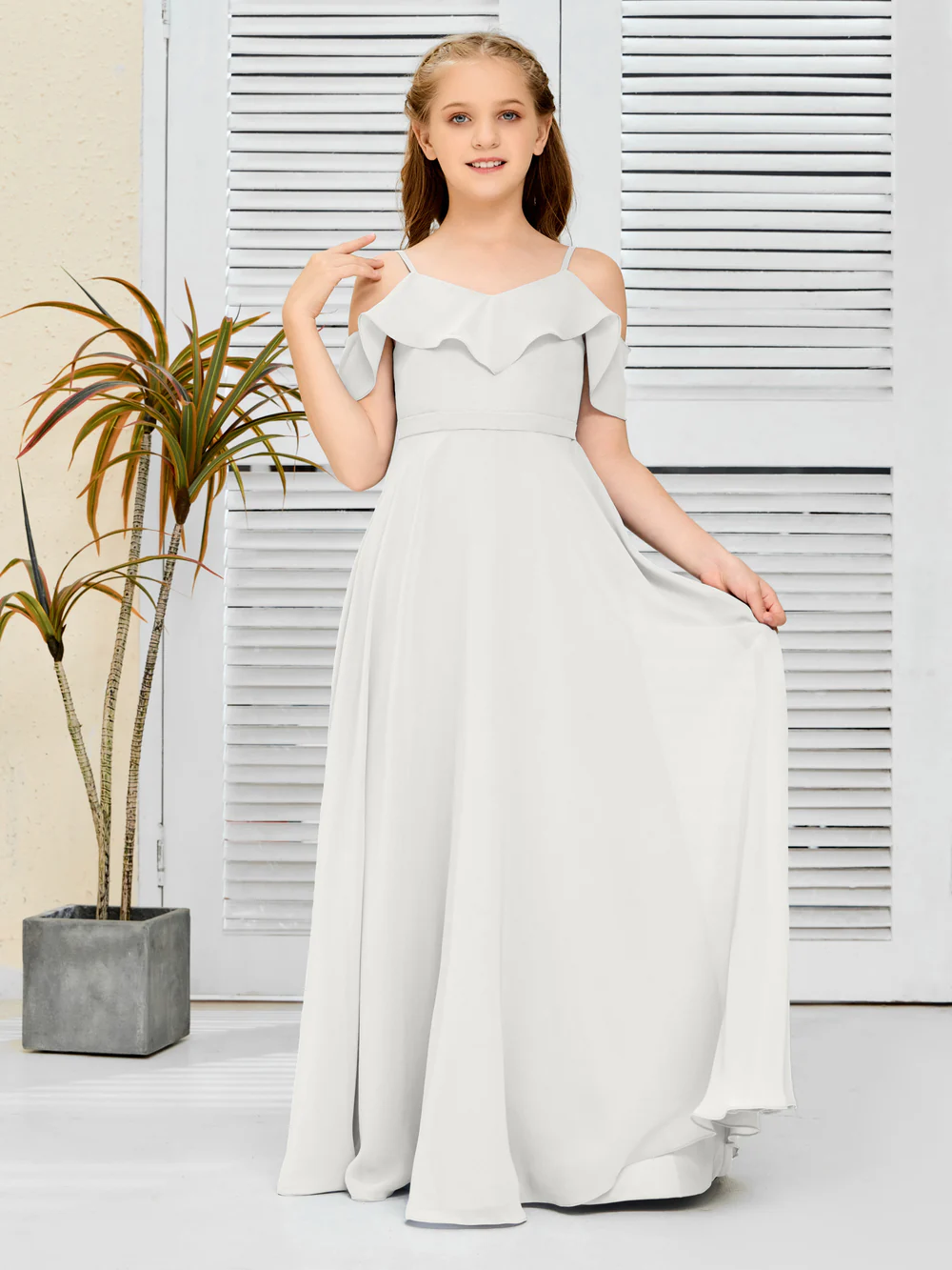 Floor-Length Chiffon Jr Bridesmaid Dress/Girls dress Gidiondress