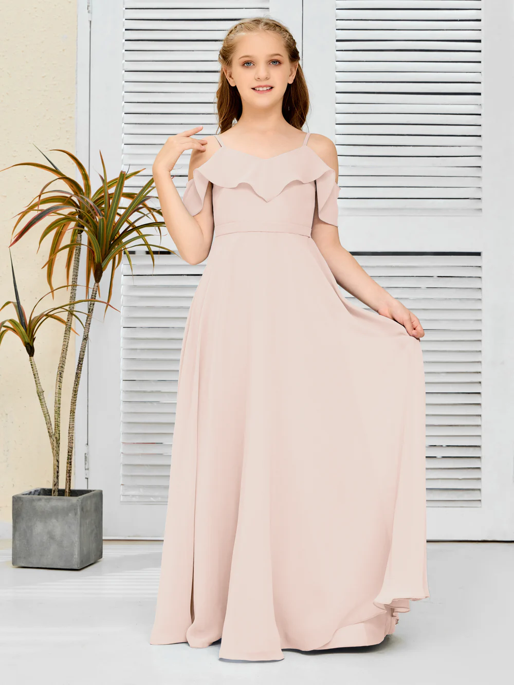 Floor-Length Chiffon Jr Bridesmaid Dress/Girls dress Gidiondress