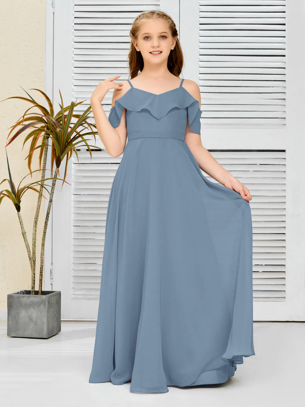 Floor-Length Chiffon Jr Bridesmaid Dress/Girls dress Gidiondress Slate Blue 12M