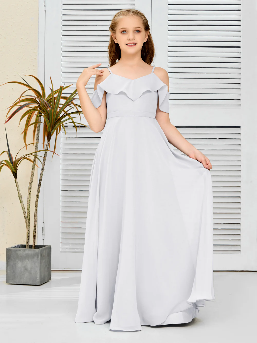 Floor-Length Chiffon Jr Bridesmaid Dress/Girls dress Gidiondress