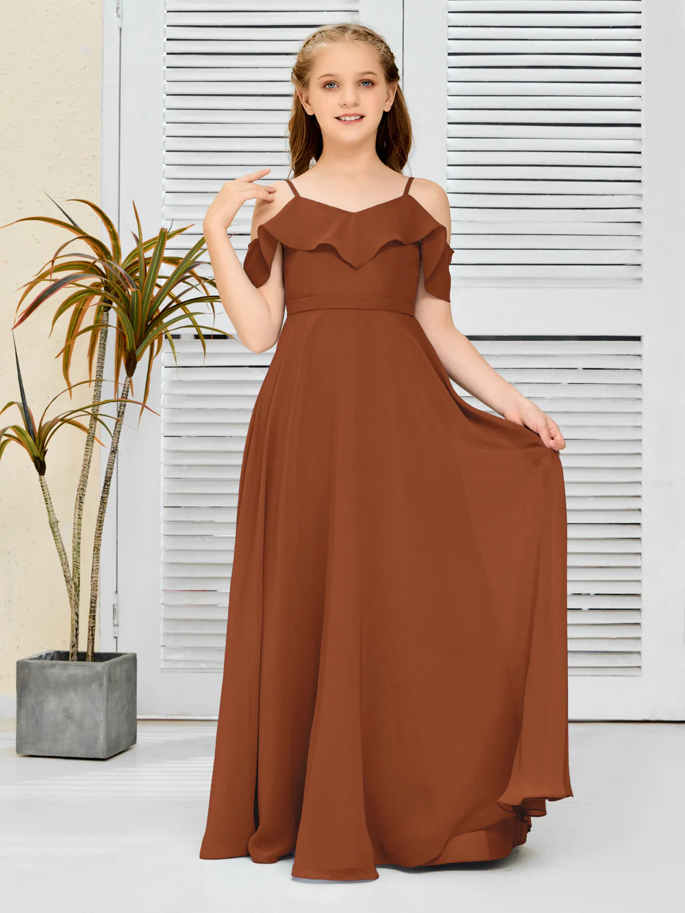 Floor-Length Chiffon Jr Bridesmaid Dress/Girls dress Gidiondress