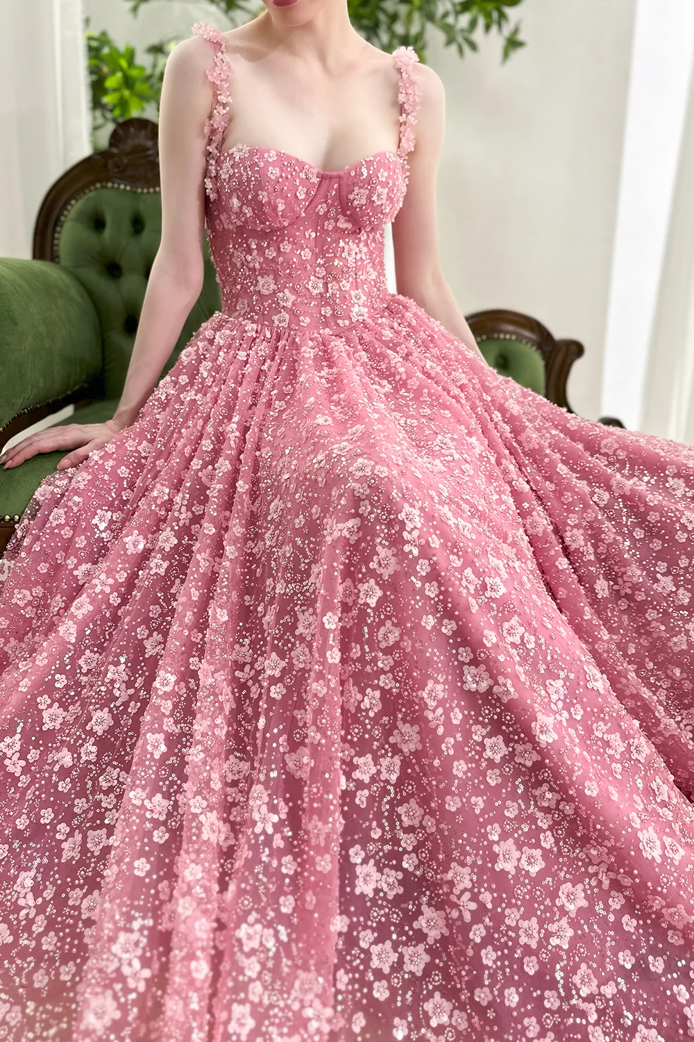 Romantic Pink Prom Dress Floral Embellished Evening Gown BabaMila