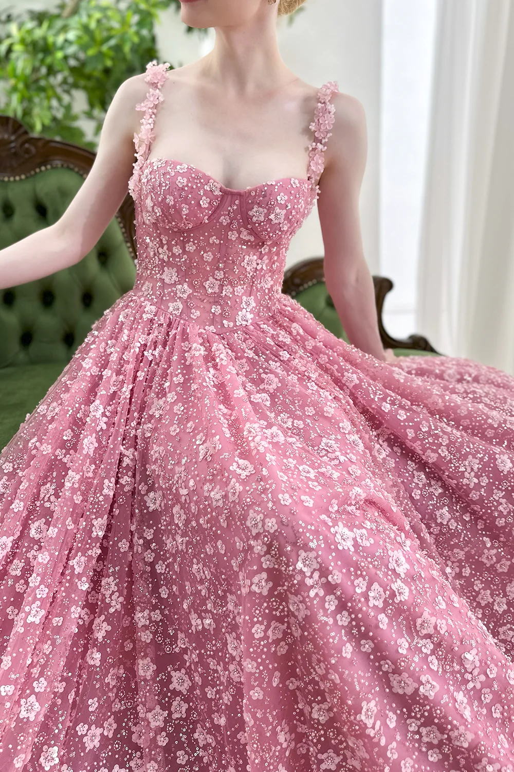 Romantic Pink Prom Dress Floral Embellished Evening Gown BabaMila