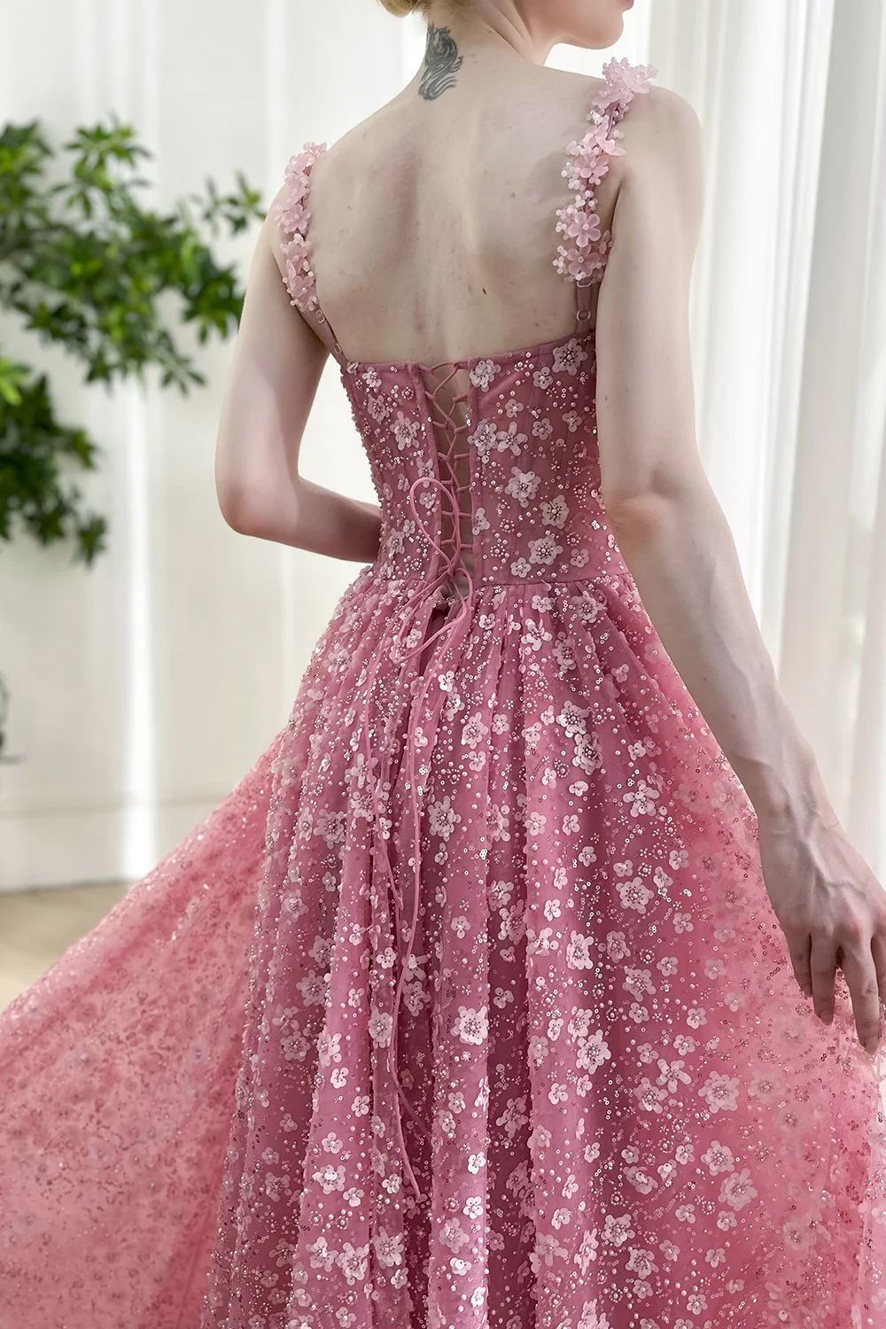 Romantic Pink Prom Dress Floral Embellished Evening Gown BabaMila
