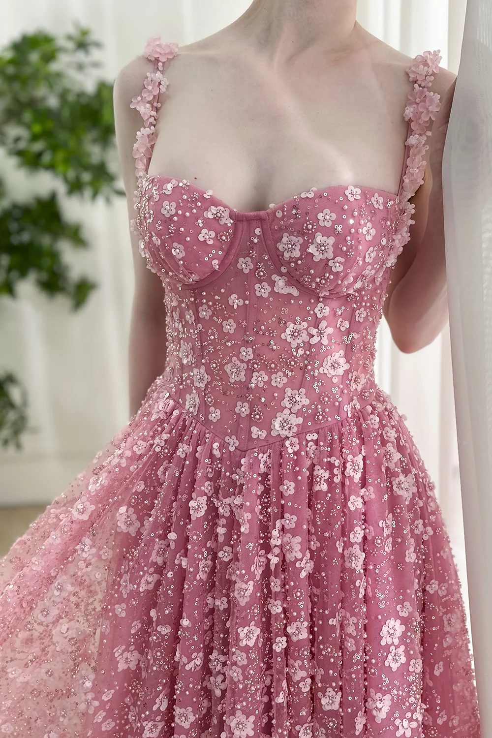 Romantic Pink Prom Dress Floral Embellished Evening Gown BabaMila