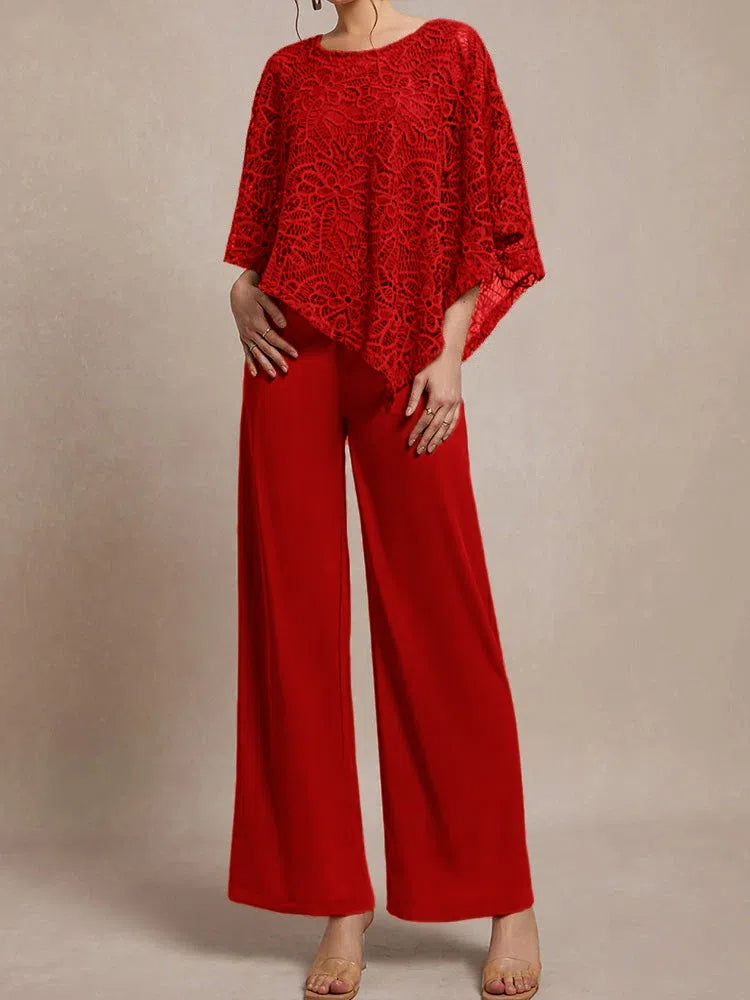 3 Pieces Lace Cape Chiffon Mother of the Bride Pant Suits BabaMila