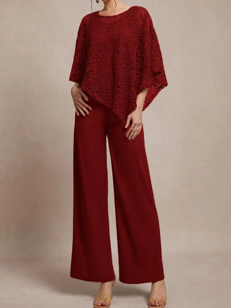 3 Pieces Lace Cape Chiffon Mother of the Bride Pant Suits BabaMila