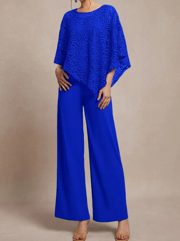 3 Pieces Lace Cape Chiffon Mother of the Bride Pant Suits BabaMila
