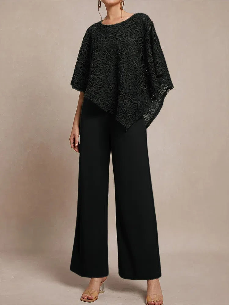 3 Pieces Lace Cape Chiffon Mother of the Bride Pant Suits BabaMila
