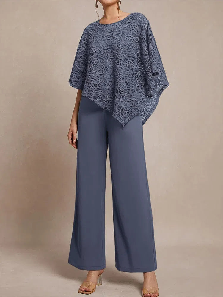 3 Pieces Lace Cape Chiffon Mother of the Bride Pant Suits BabaMila