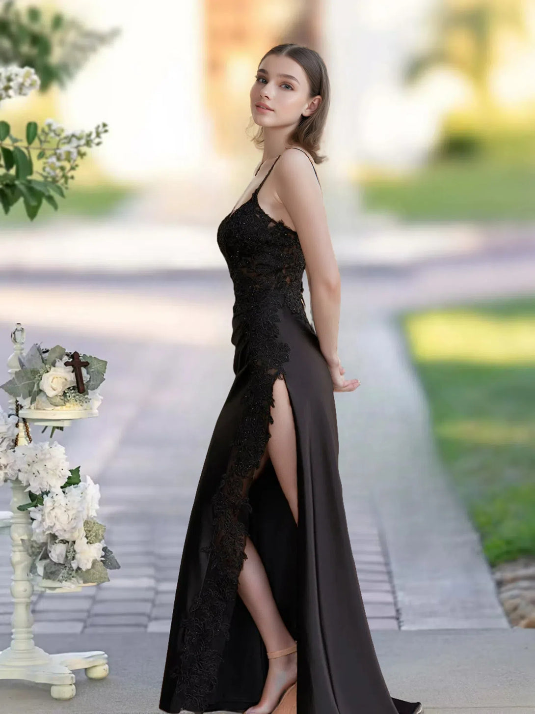 Sheath Black Long Appliques Prom Dress BabaMila
