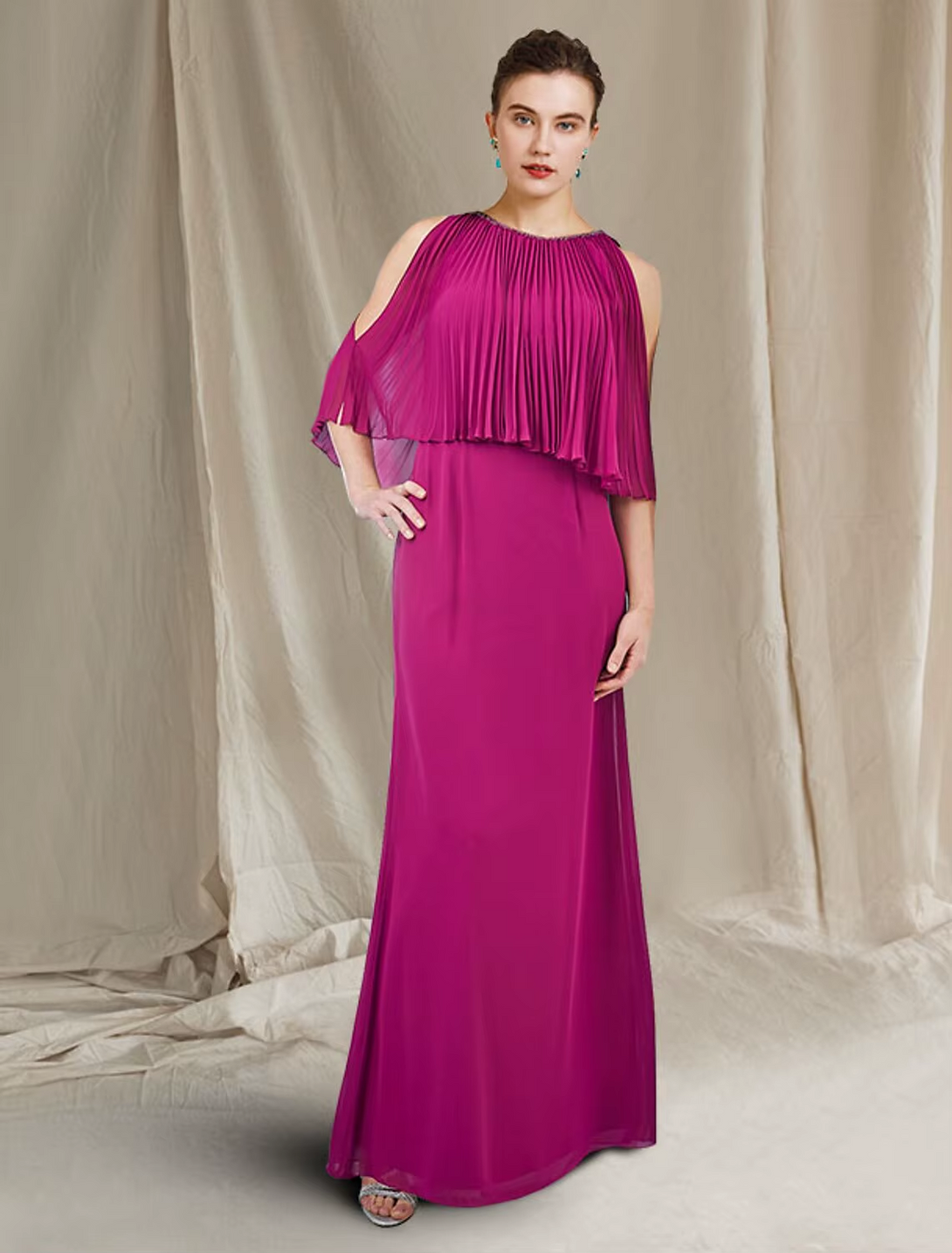Fuchsia Prom Formal Dress Elegant Jewel Beading Long Chiffon Mother of the Bride Dresses BabaMila