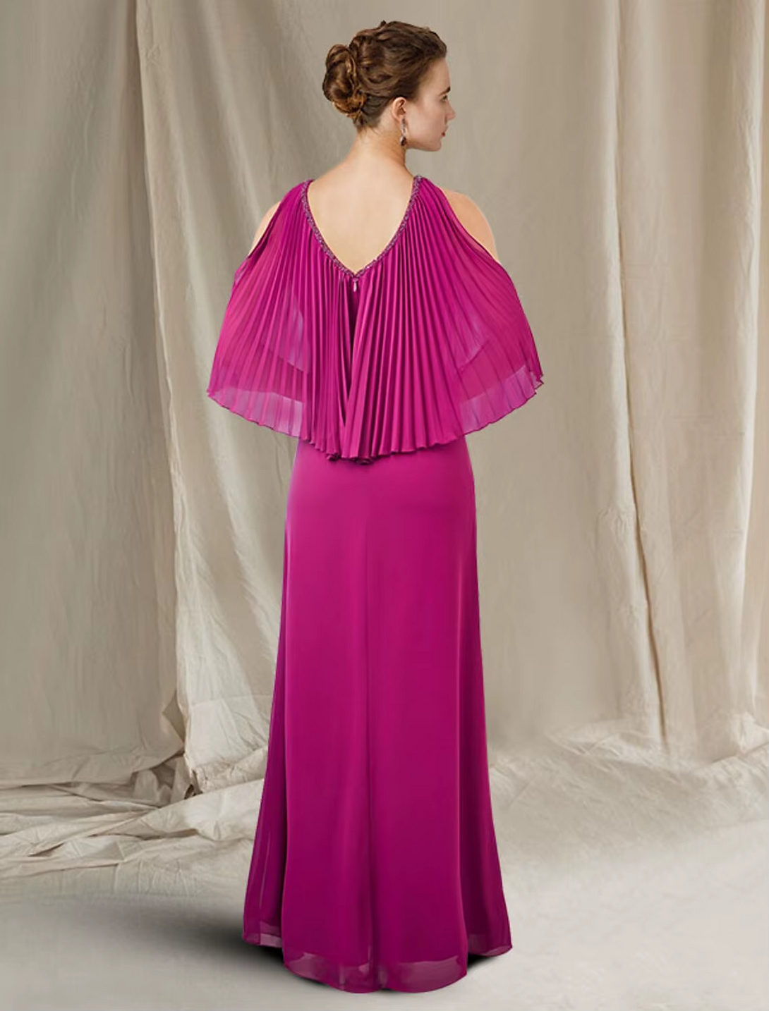 Fuchsia Prom Formal Dress Elegant Jewel Beading Long Chiffon Mother of the Bride Dresses BabaMila