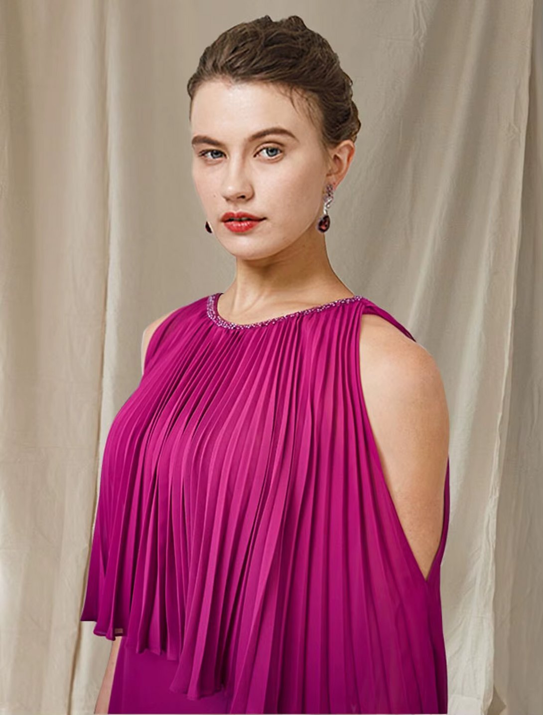 Fuchsia Prom Formal Dress Elegant Jewel Beading Long Chiffon Mother of the Bride Dresses BabaMila
