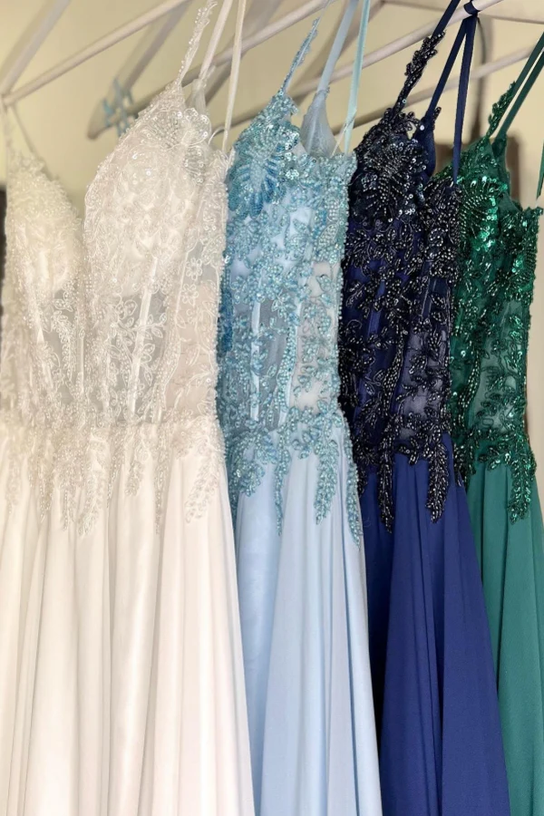 A Line V Neck Dark Green Lace Prom Dresses, A Line V Nec Dark Green Lace Formal Evening Dresses BabaMila