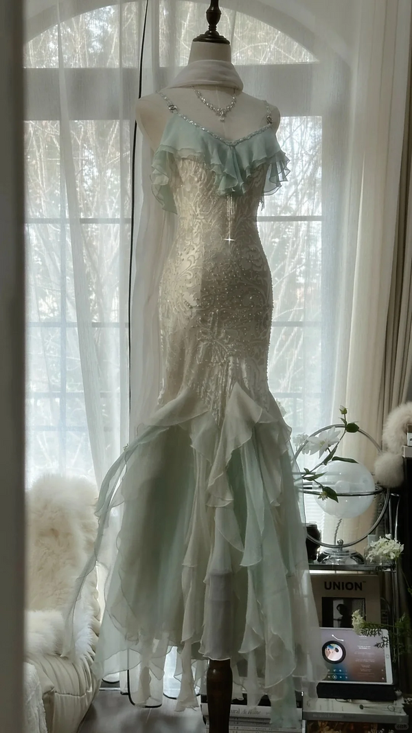 1980s Vintage Coffion Prom Dress With Lace Vintage Evening Dresses, Sleeveless Long Party Gowns BabaMila